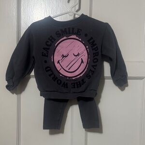 Zara Kids Charcoal Set with Pink Smiley Graphic